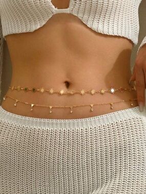 Gold Double Layer Sunburst & Charm Waist Chain R 459